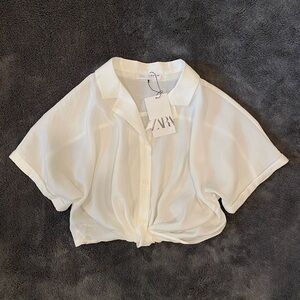 Zara White Twisted Button Down Girls Shirt
